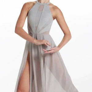 Weissman Balera High  Neck Mesh Halter Midi Dress With Side Slits